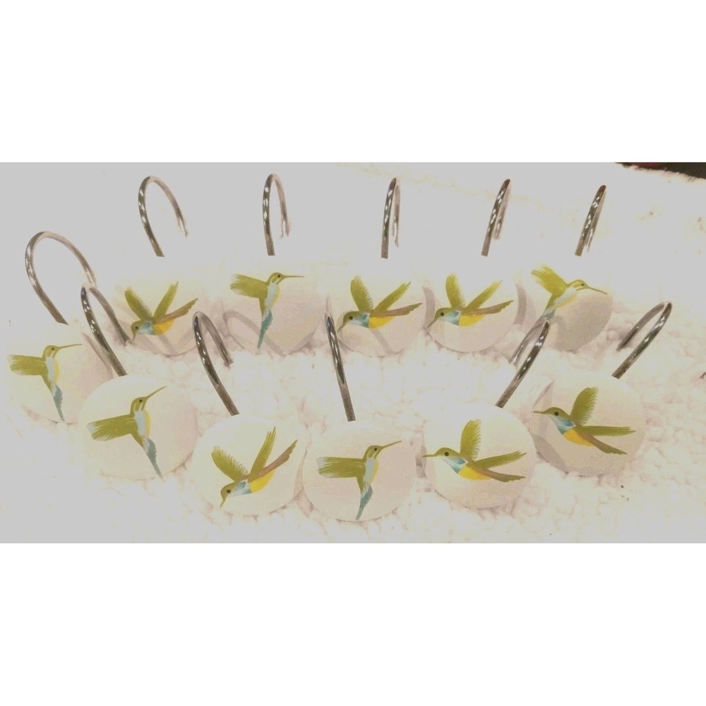 New Set of 12 Humingbird Shower‎ Curtain Hooks Whimsical Cottage Coastal Garden